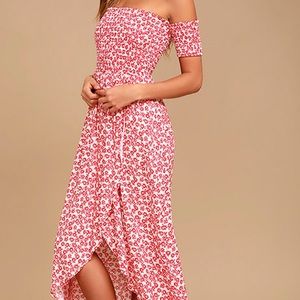 Red floral off the shoulder dress